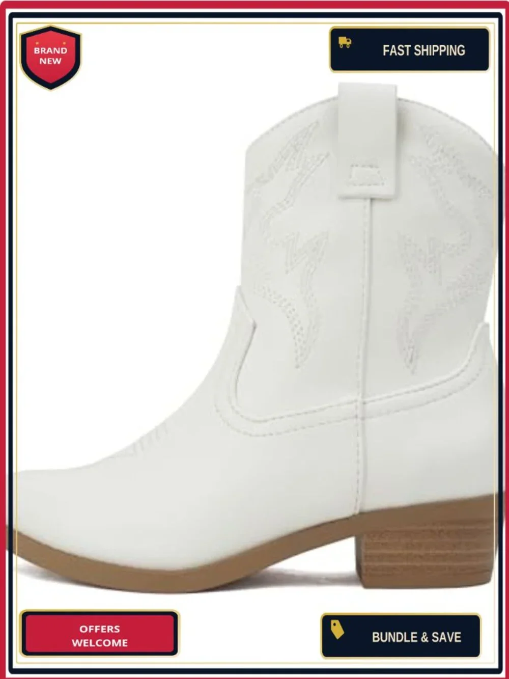 Little Kids Girls Stitched Pointed Toe Low Heel High Top Ankle Western Boot